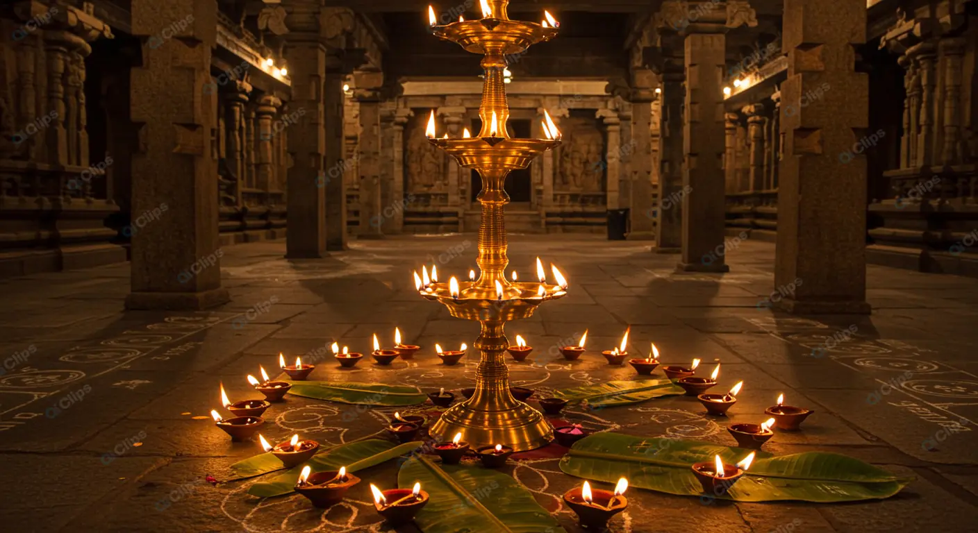 Illuminated Temple Hallway
