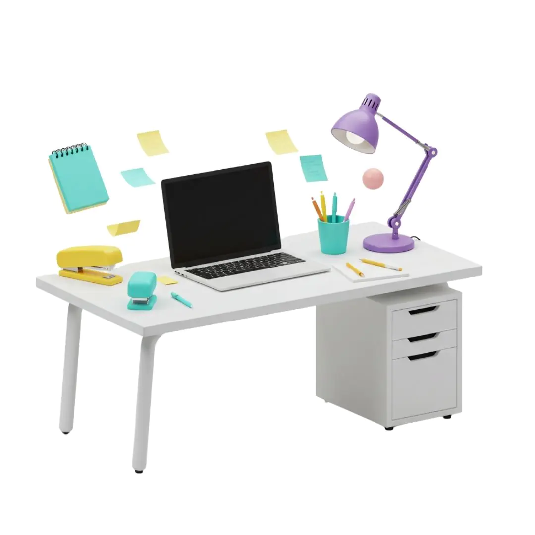 Modern workspace setup with laptop and office supplies