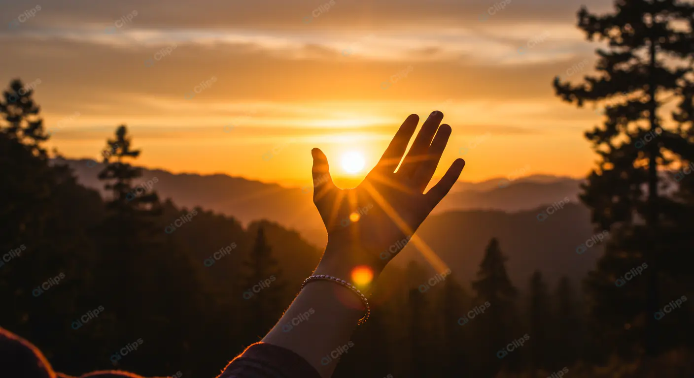 Radiant Sunset Hand Silhouette