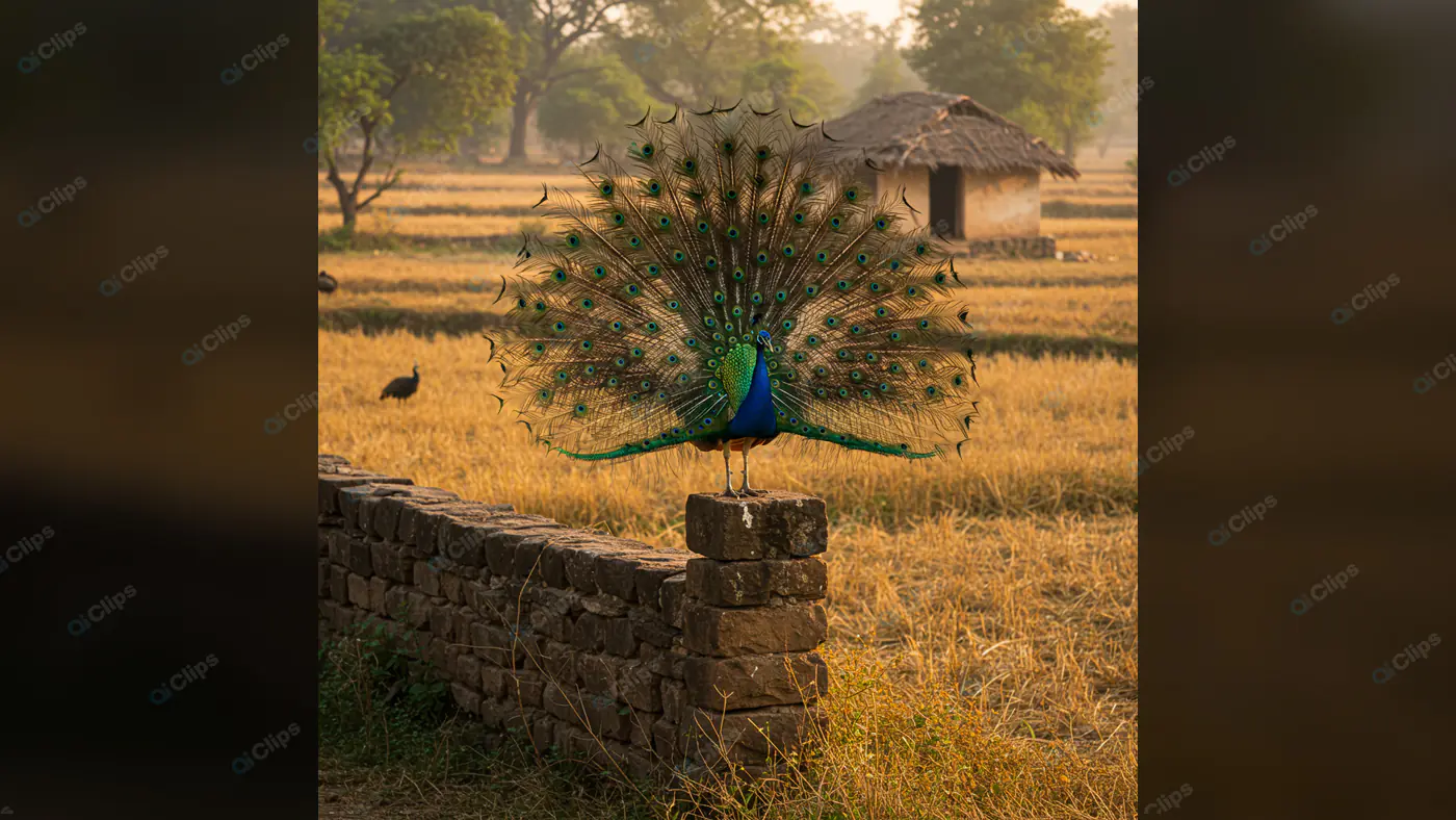 Majestic Peacock in Rural Indian Landscape