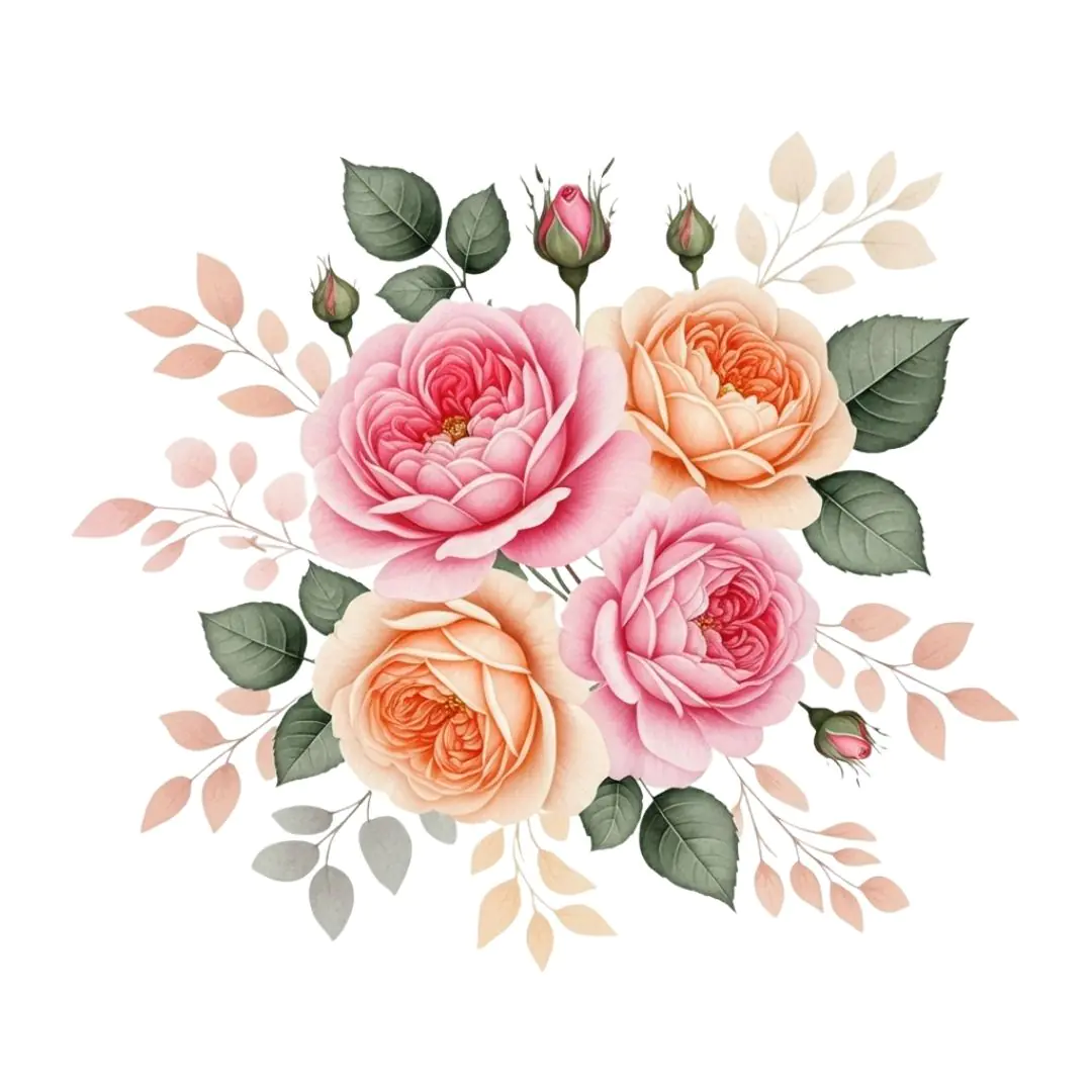 Romantic Pink and Peach Rose Arrangement PNG