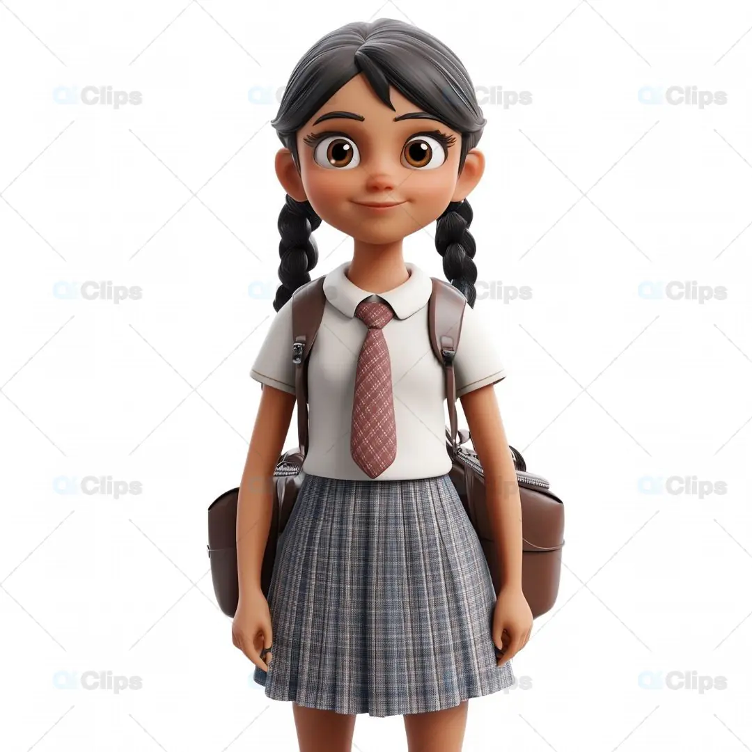 3D Indian Schoolgirl Avatar with Backpack