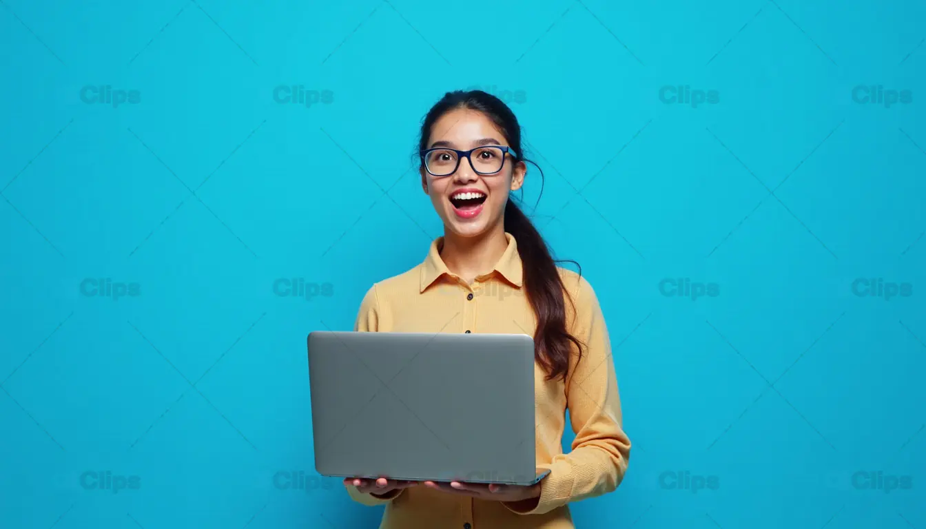 Excited Woman with Laptop