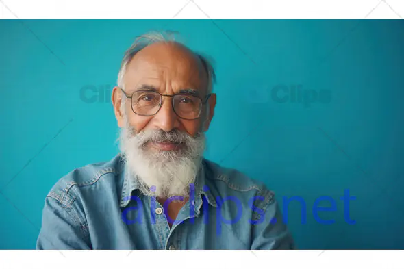 Elderly Man with White Beard in Denim Shirt