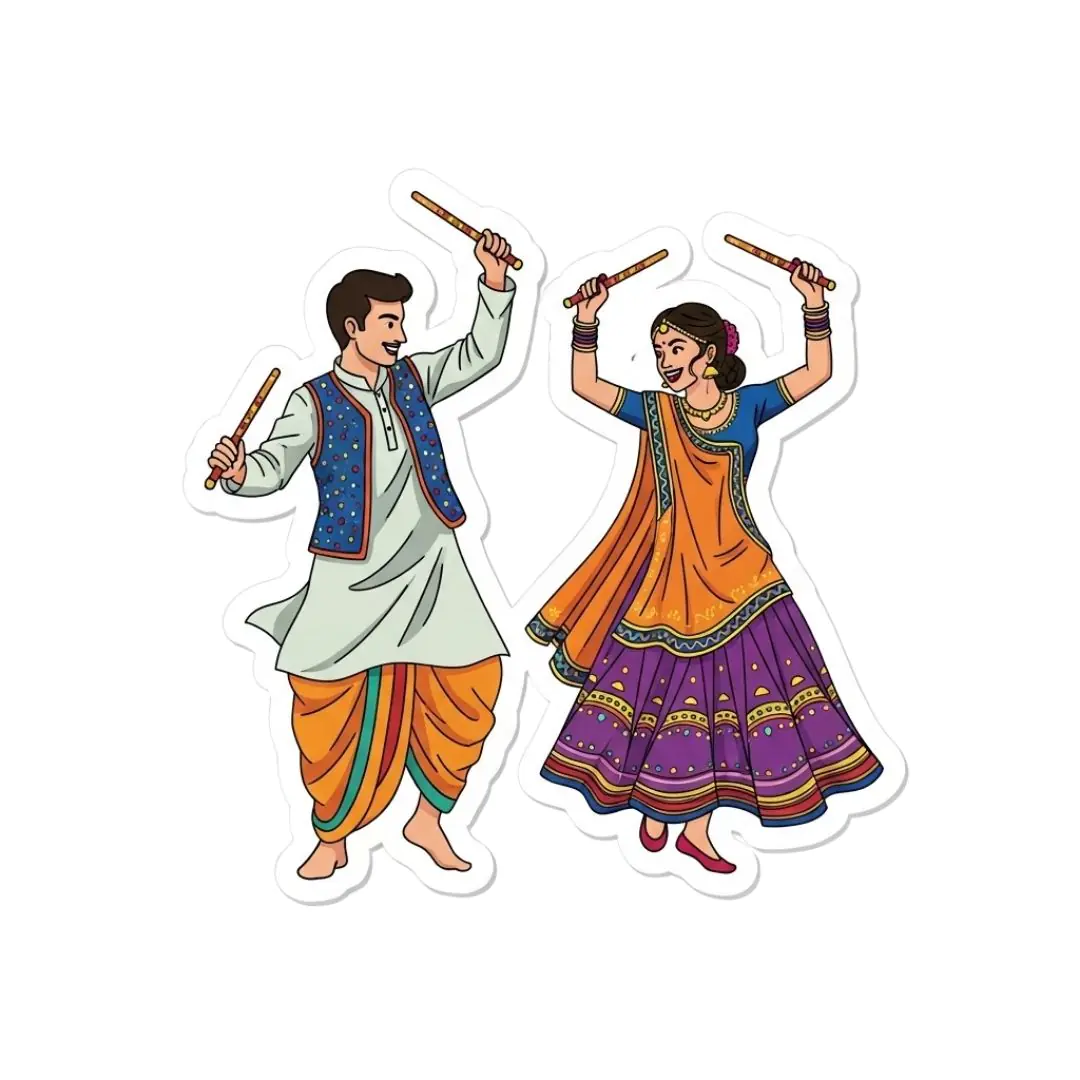 Traditional Indian Dancers Performing Garba with Dandiya Sticks