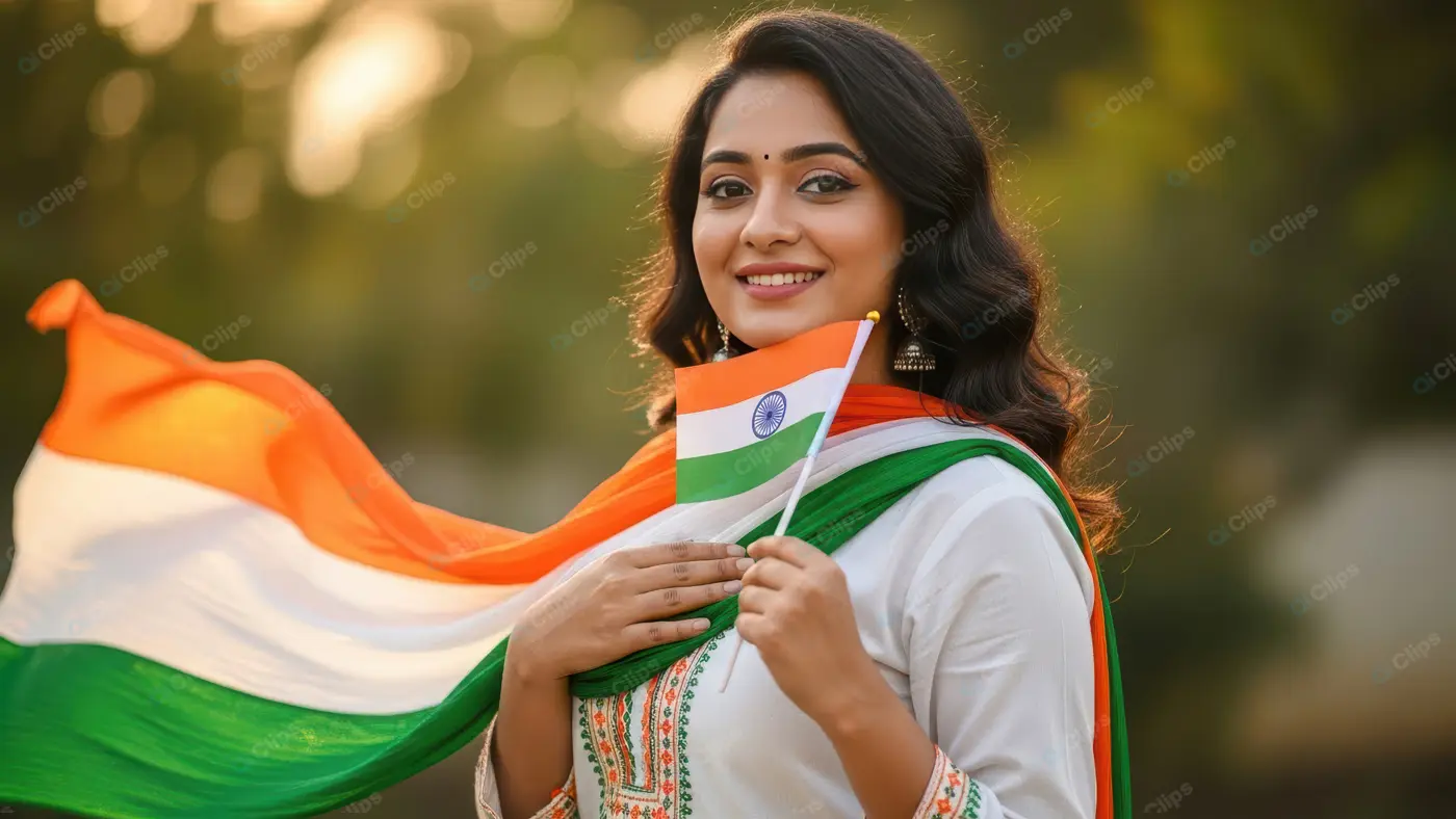 Proud Indian Woman with National Flag