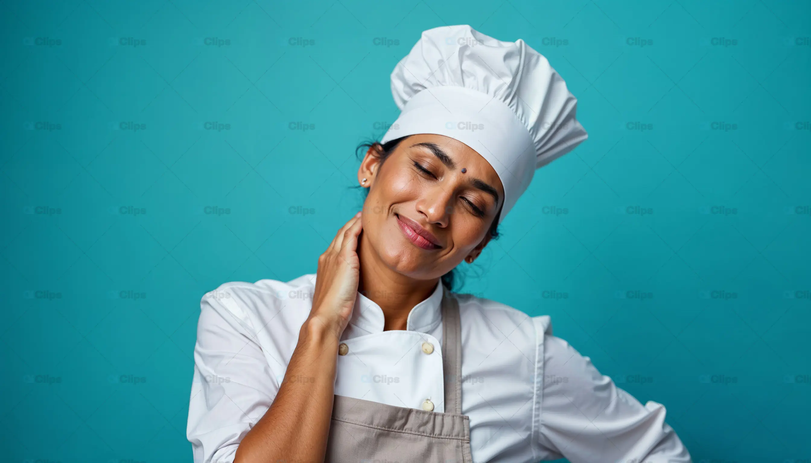 Relaxed Female Chef in White Hat