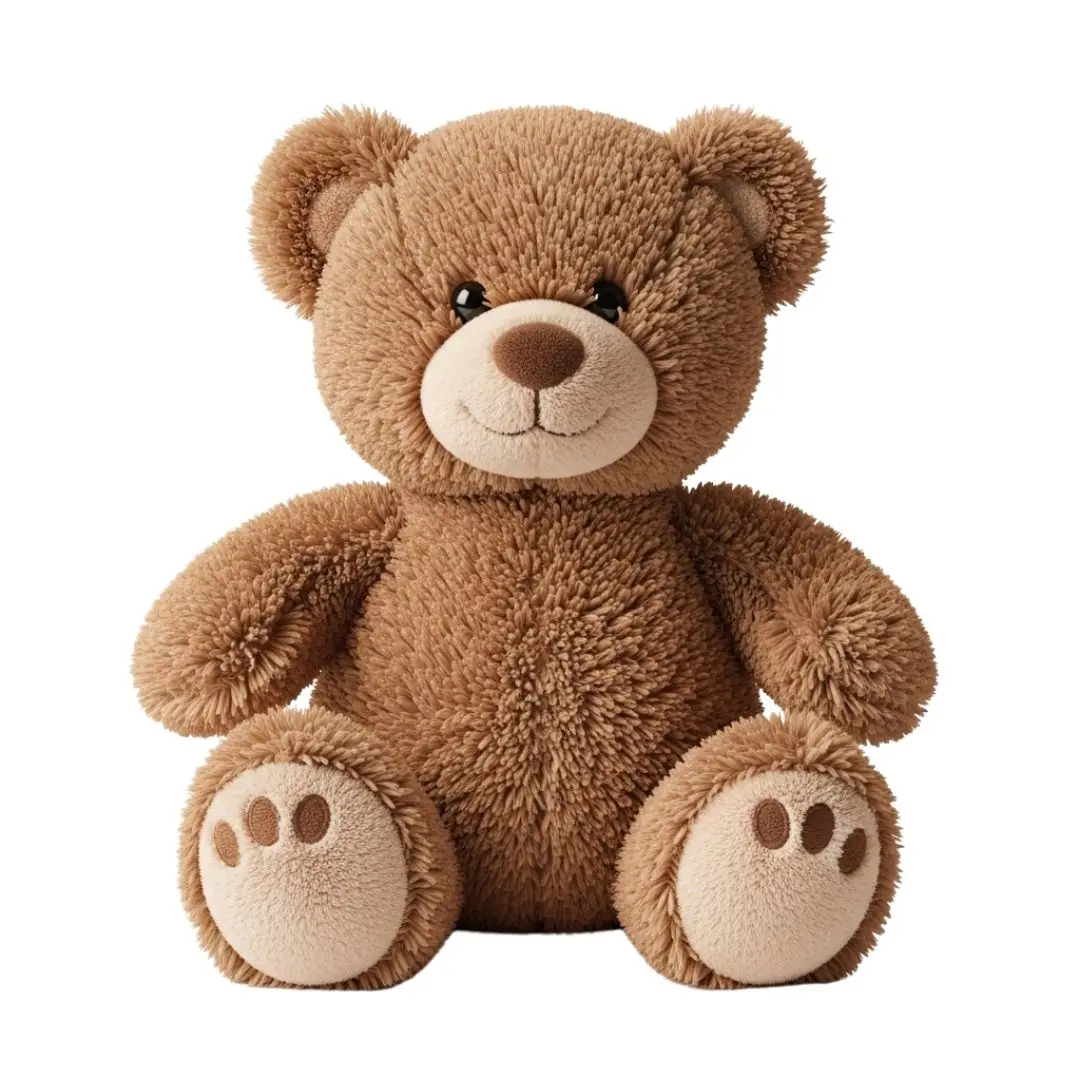 Adorable Fluffy Brown Sitting Teddy Bear Toy PNG Clipart