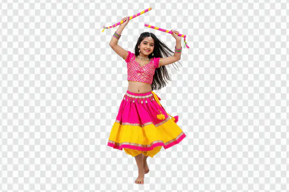 Vibrant Garba Dance Performance with Colorful Dandiya Sticks