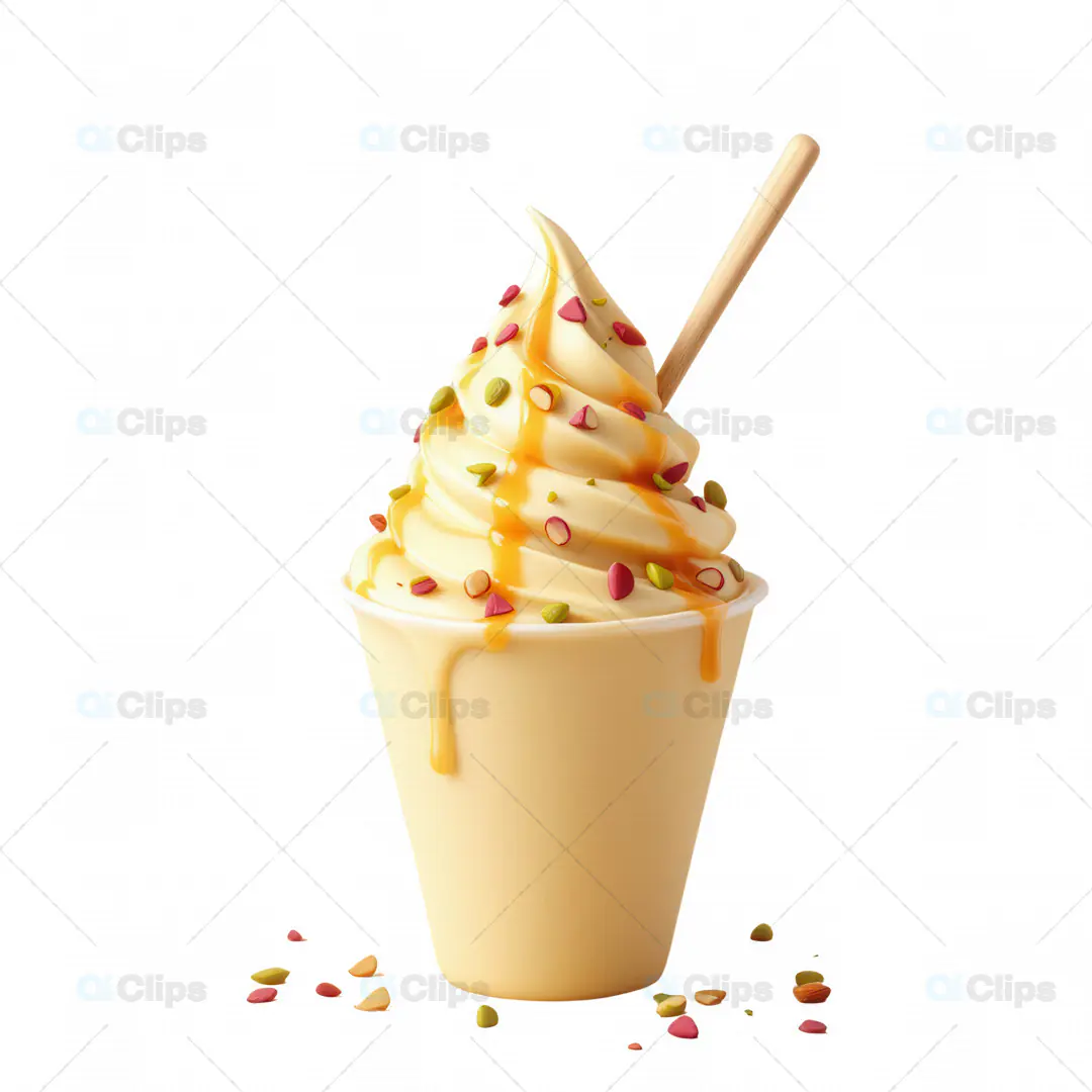 3D Soft Serve Ice Cream Cup with Toppings and Caramel Drizzle