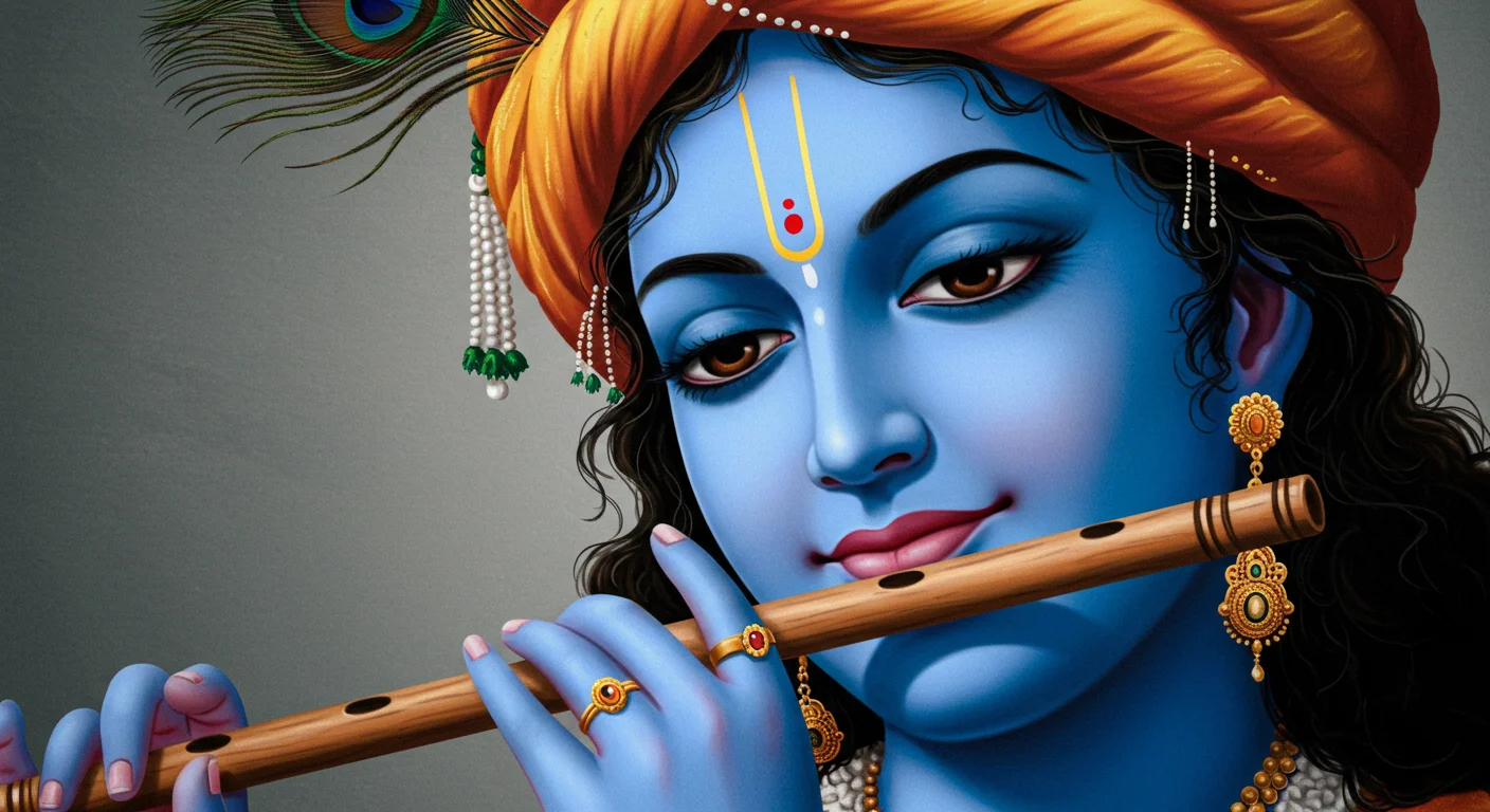 Lord Krishna Playing Flute Close-Up Portrait