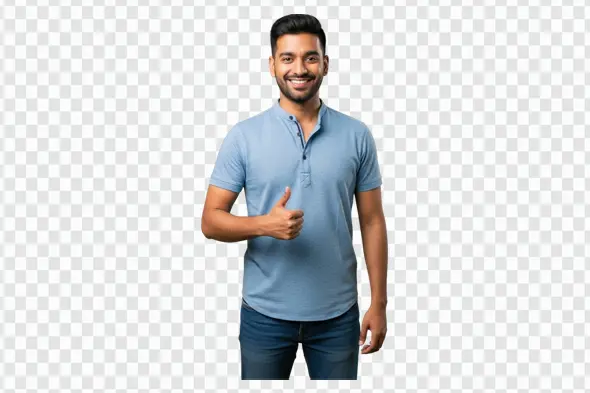 Smiling Indian Man in Casual Attire Thumbs Up PNG