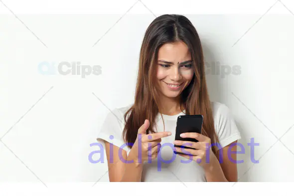 Woman Smiling at Smartphone