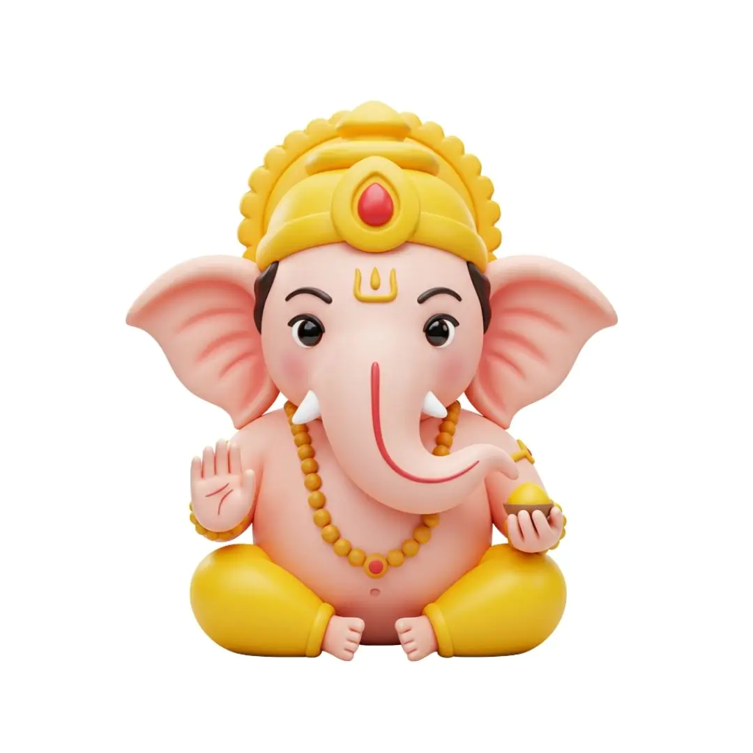 Cute Ganesha 3D model with golden crown and pants