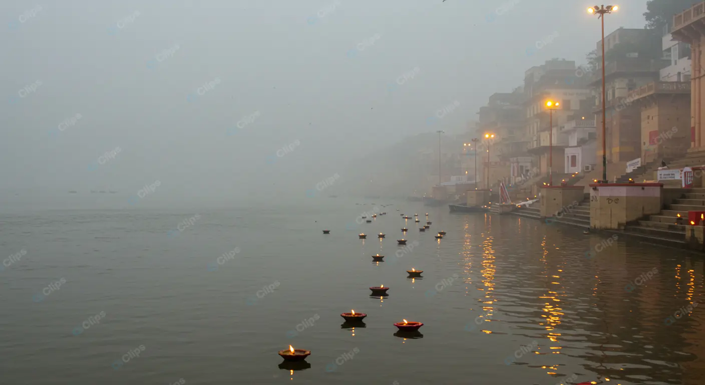 Misty Ganges Riverfront at Dawn