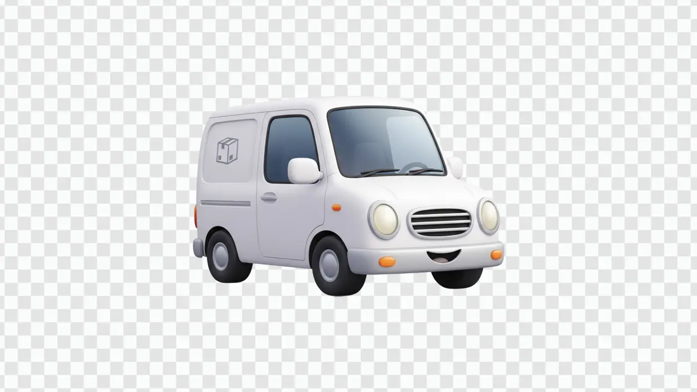 Smiling White Commercial Delivery Van Cartoon Clipart PNG