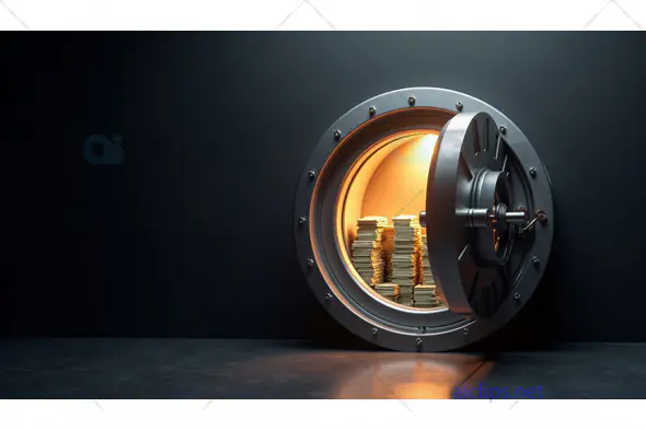 Open Bank Vault Filled with Gold Coins