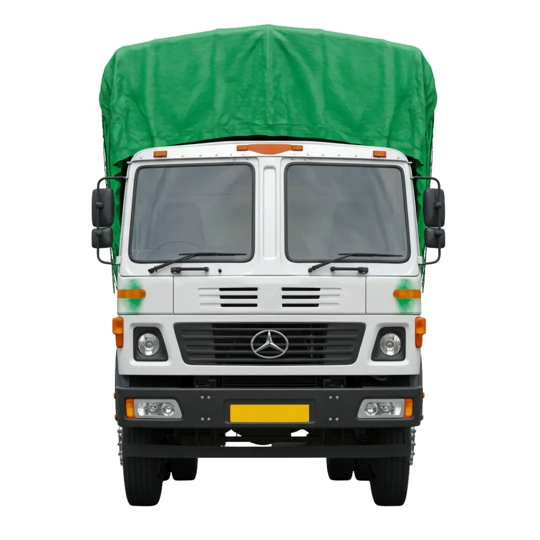 White Mercedes Truck Green Canopy PNG