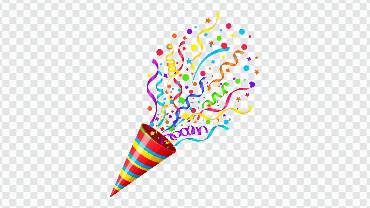 Colorful Exploding Party Popper with Confetti Clipart PNG