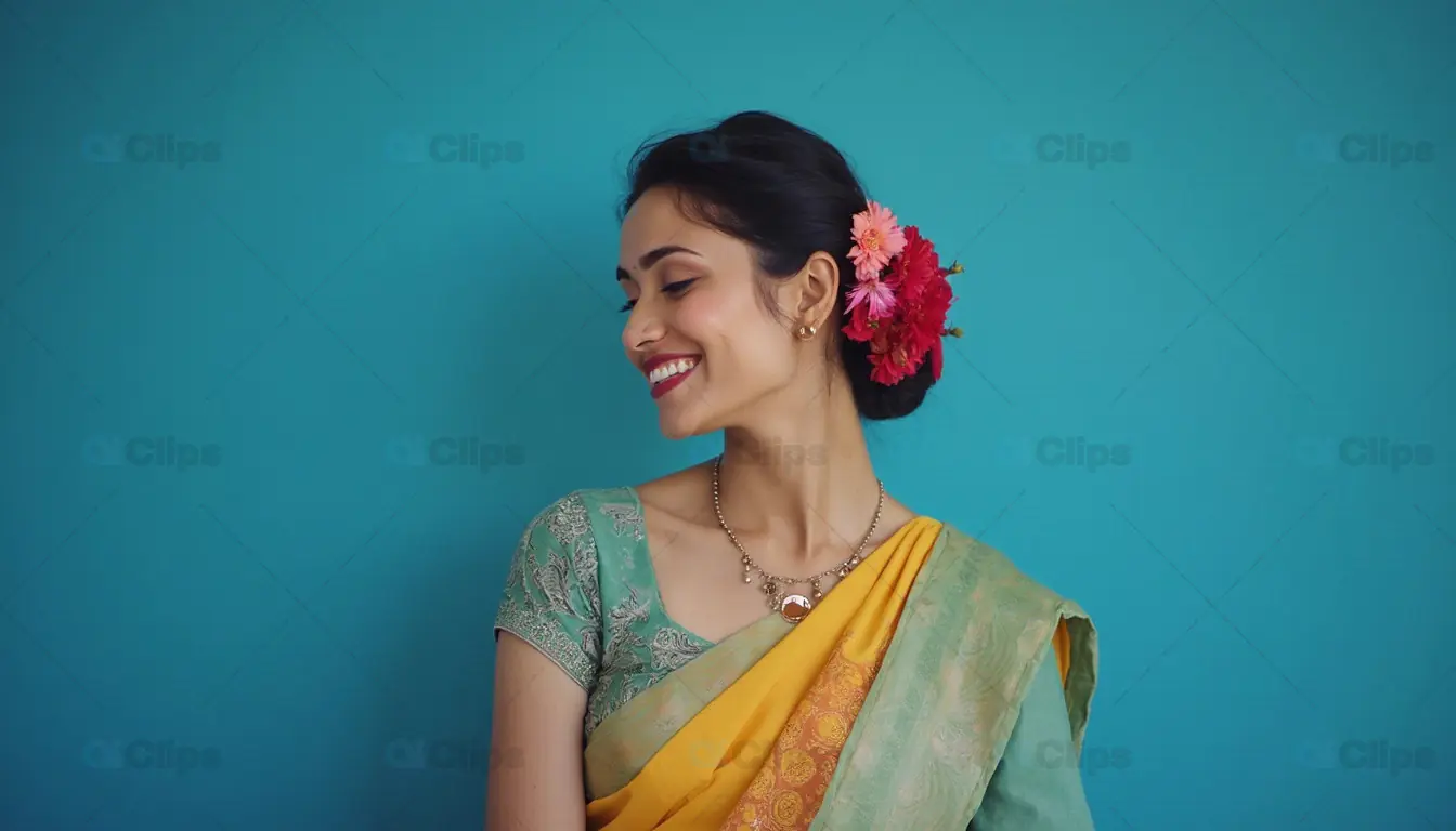 Smiling Indian Woman in Saree