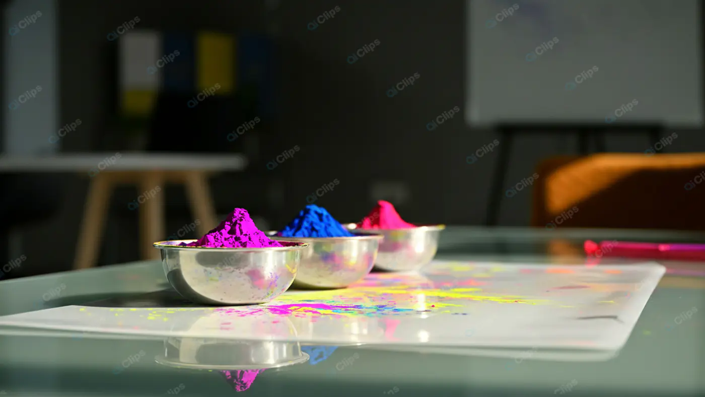 Vibrant Holi Powder Office Setup