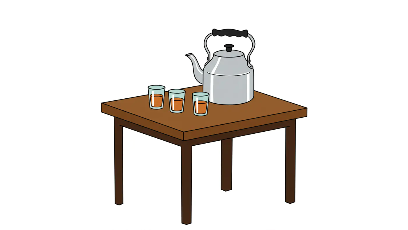 Tea Set on Wooden Table Vector