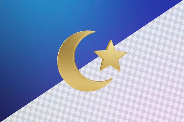 Golden crescent moon and star 3D model
