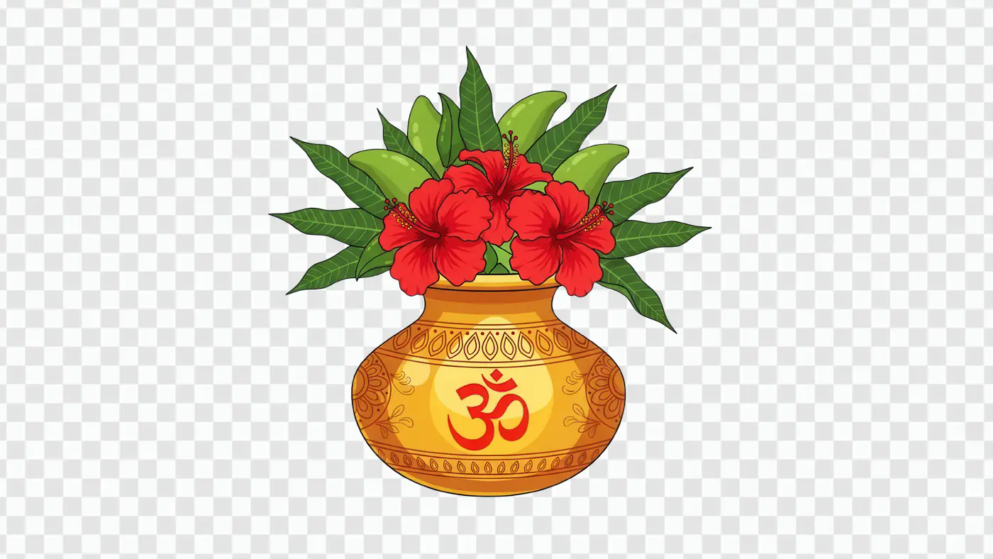 Vibrant Hibiscus Flowers Adorn Sacred Om Vase Animation