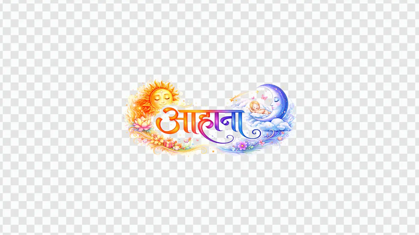 Dreamy Aahana Hindi Calligraphy Sun Moon Clipart PNG