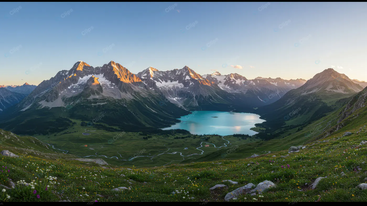 Alpine Lake Panorama at Sunset
