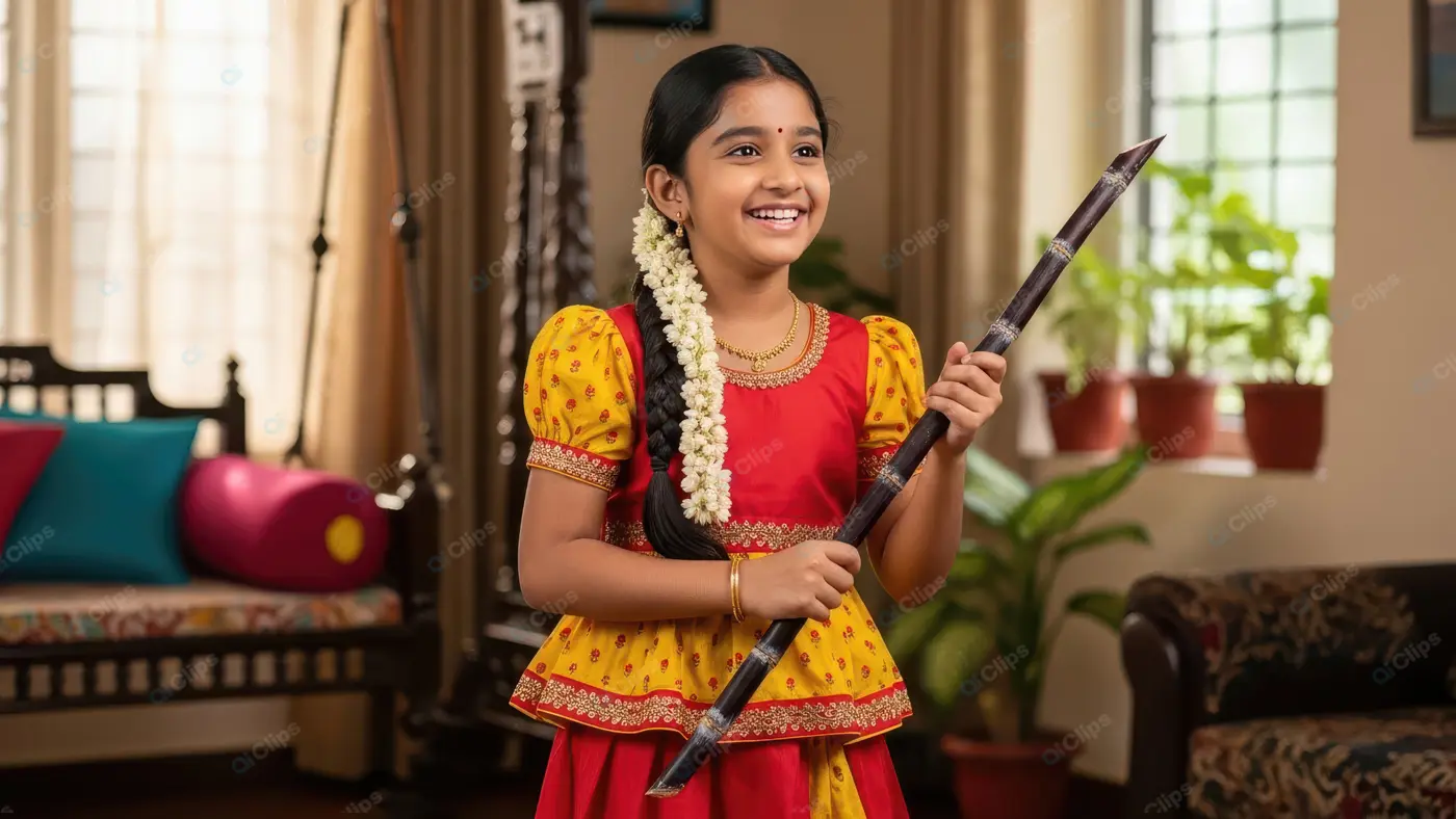 Young Girl Celebrating Indian Harvest Festival