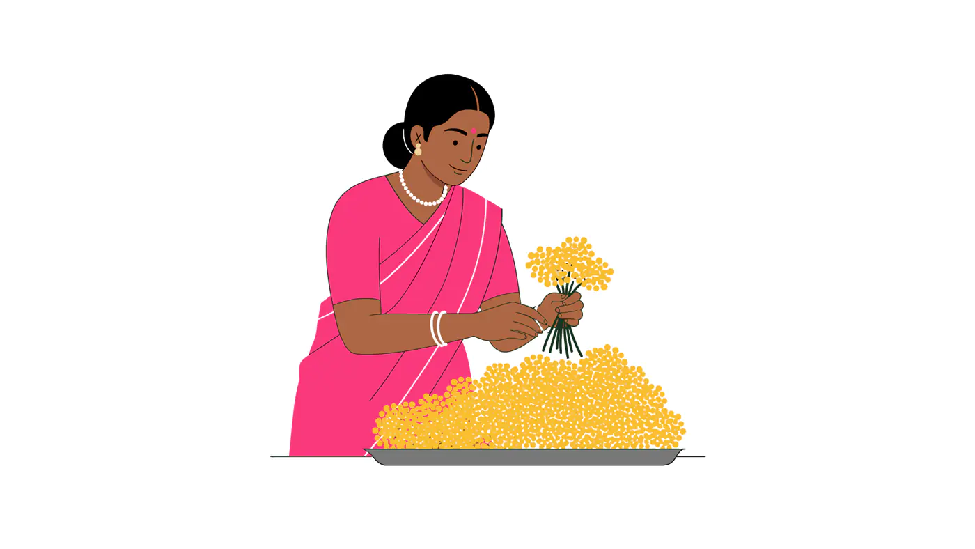 Indian Flower Vendor Vector Illustration