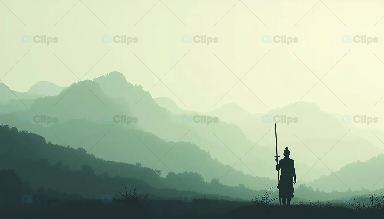 Samurai Warrior in Serene Mountain Landscape