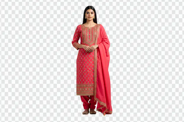 Elegant Woman in Pink Embroidered Salwar Kameez PNG