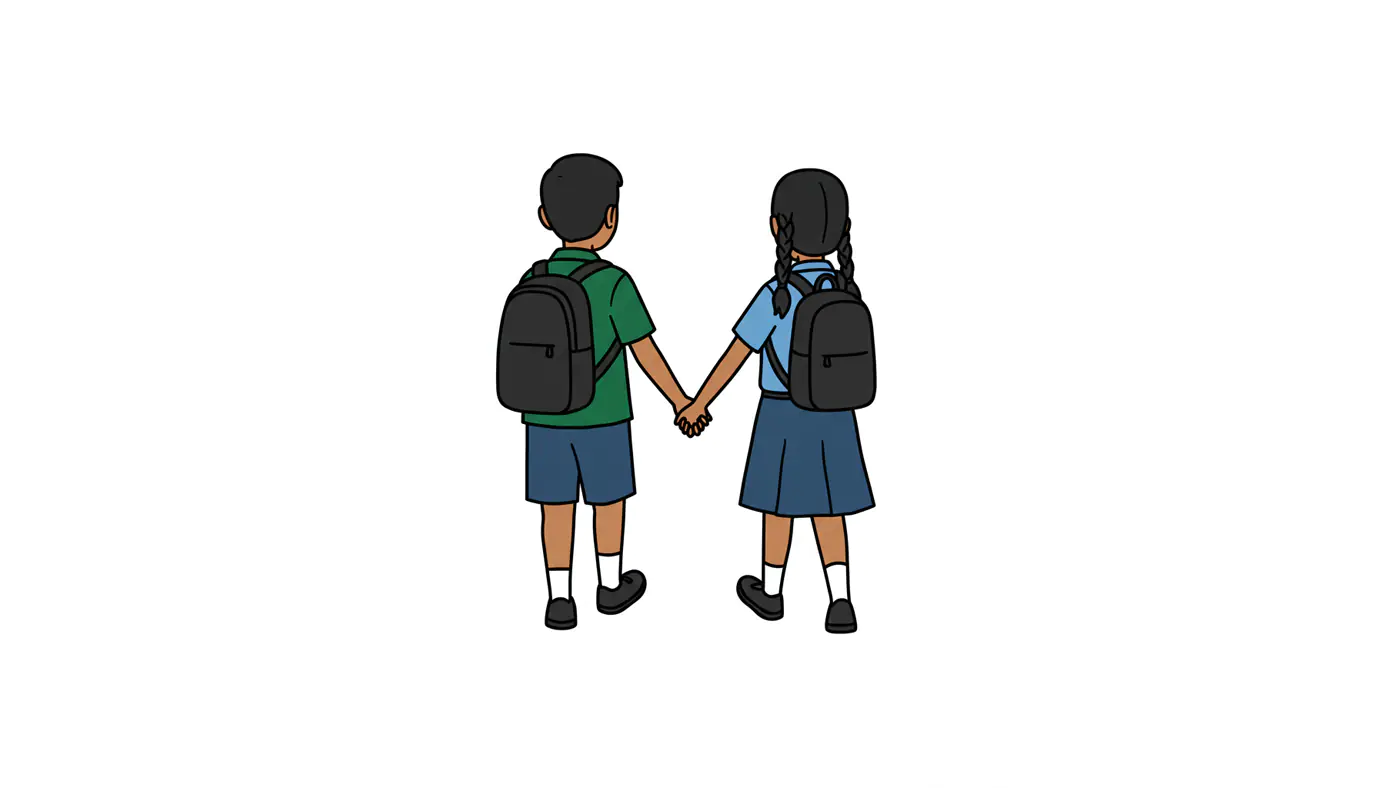 School Children Holding Hands Vector