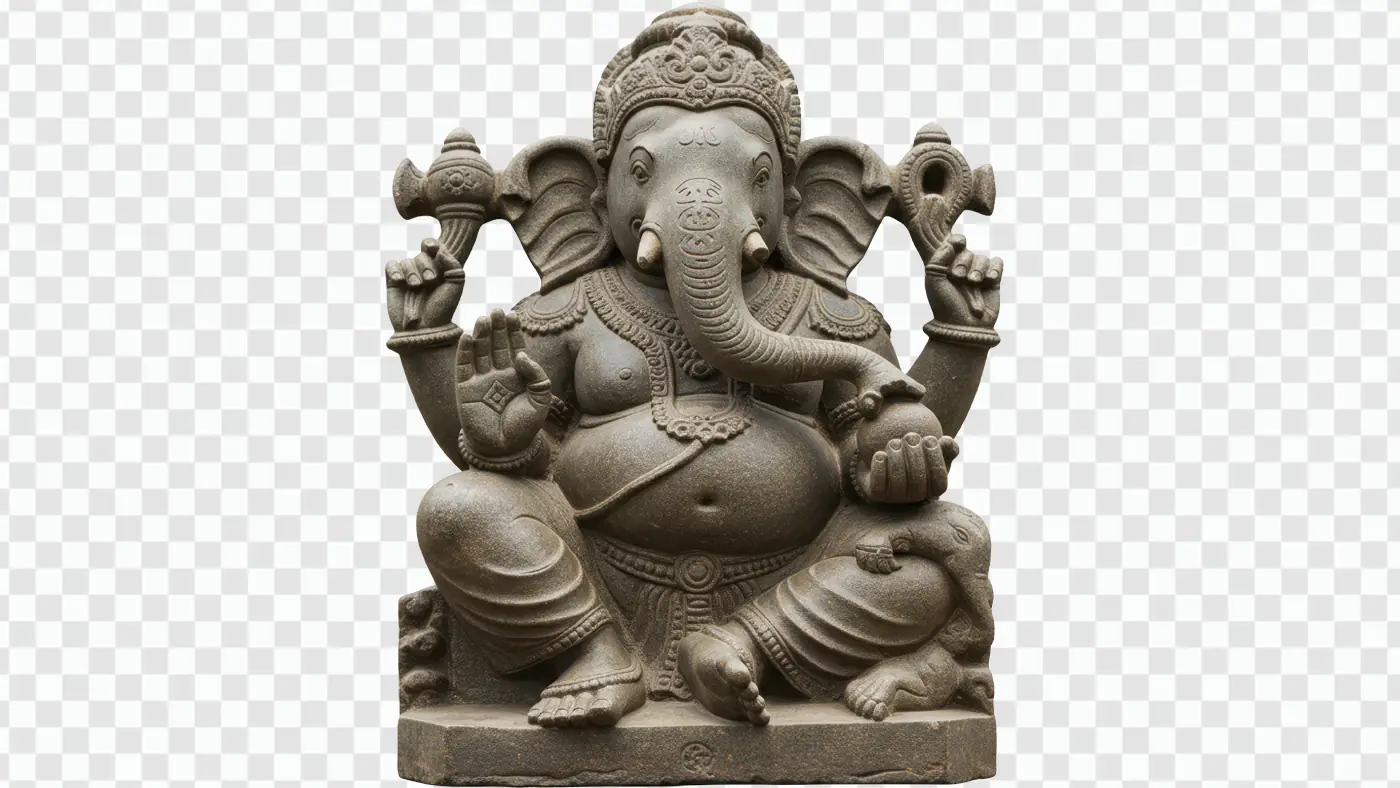Intricate Stone Ganesha Sculpture Sitting Cross-Legged PNG