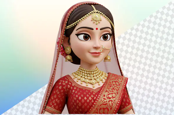 Elegant Indian bride 3D avatar red saree gold