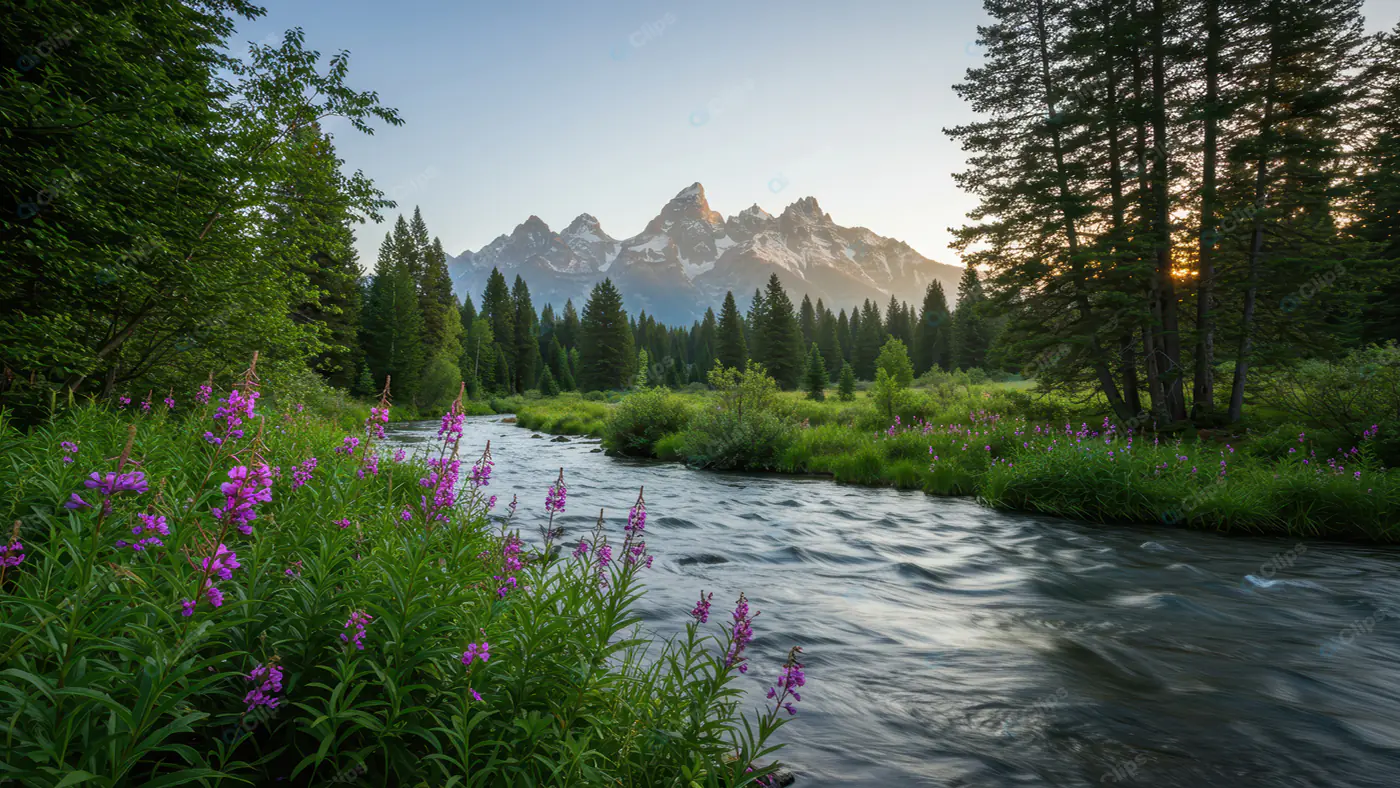 Majestic Mountain Stream Wildflowers