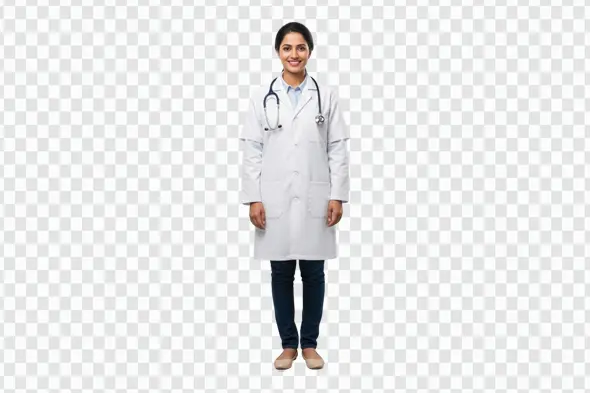 Professional Indian Female Physician Standing Full Length PNG