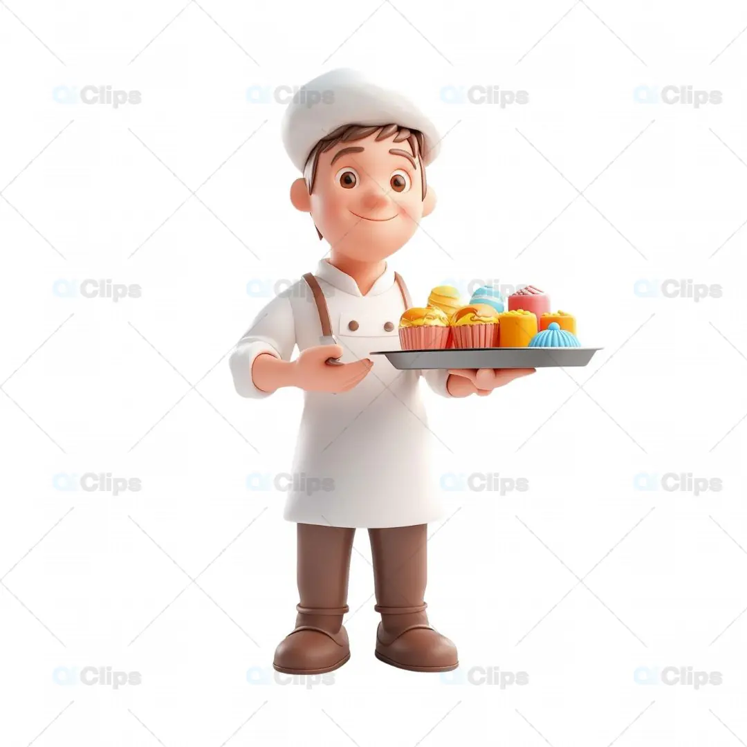 3D Pastry Chef Avatar Holding Cupcake Tray