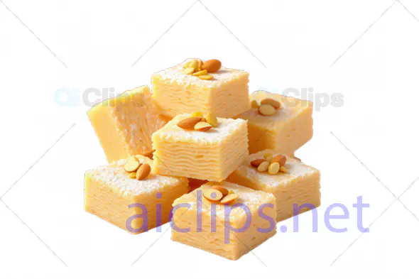 3D Milk Burfi Sweets with Almond Garnish