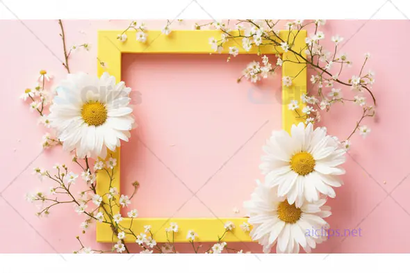 Yellow Frame with Daisies on Pink Background
