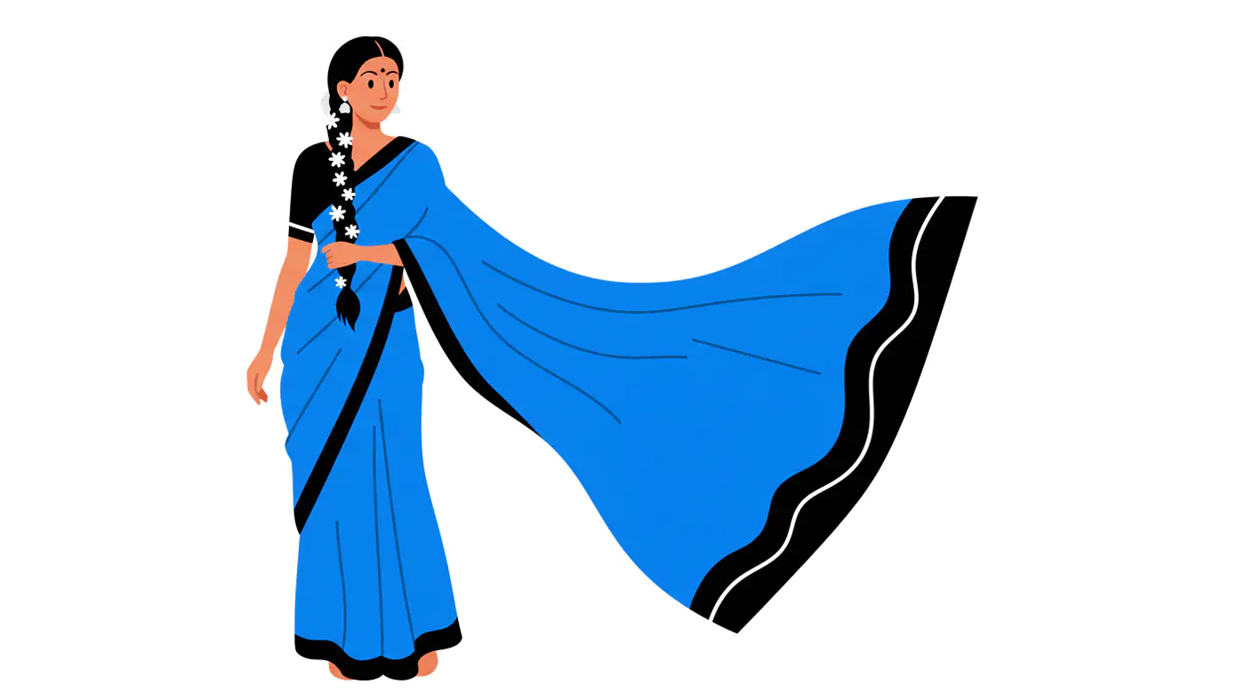 Elegant Blue Sari Vector
