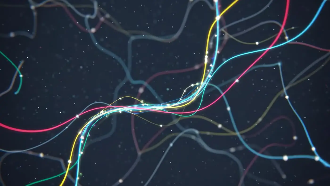 Glowing Abstract Neural Network Lines on Dark Background with Data ...