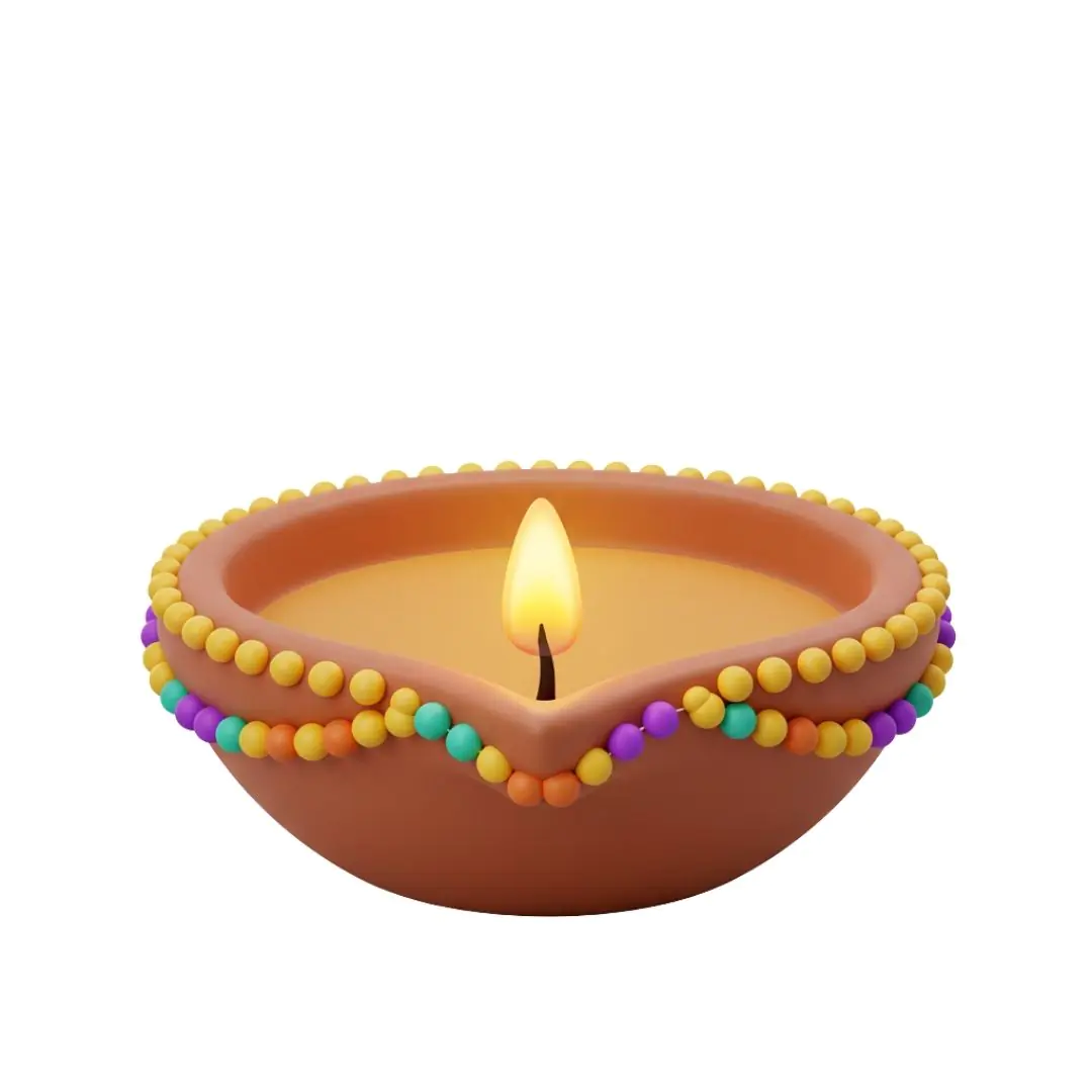 Decorative diya lamp with colorful bead trim