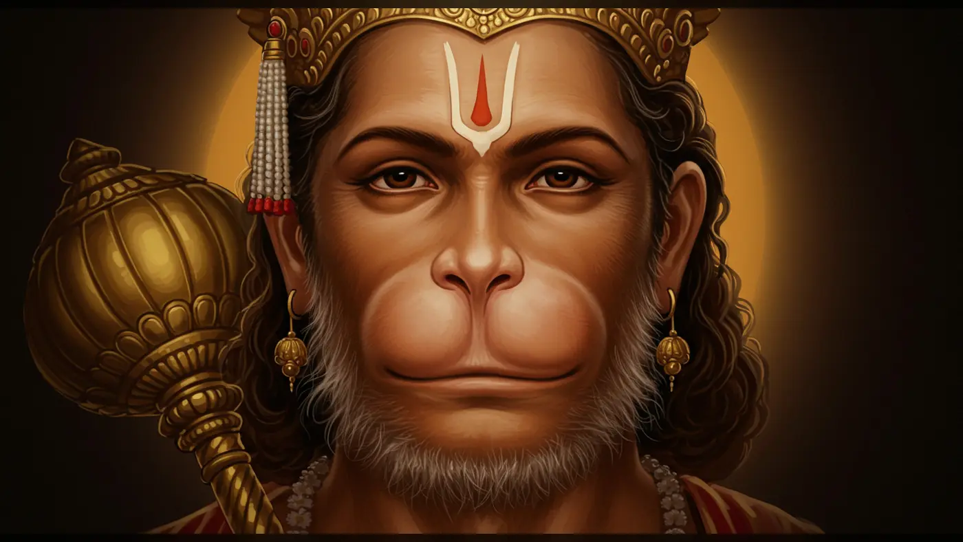 Divine Hanuman Close-Up Portrait with Golden Gada – Ideal for Devotional Posters & Thumbnails