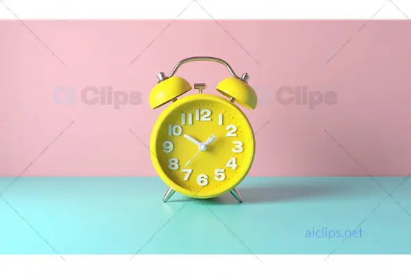 Bright Yellow Alarm Clock on Pastel Background