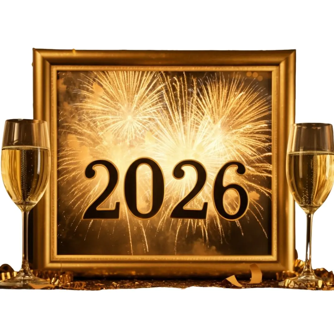 Golden New Year 2026 Celebration Frame PNG