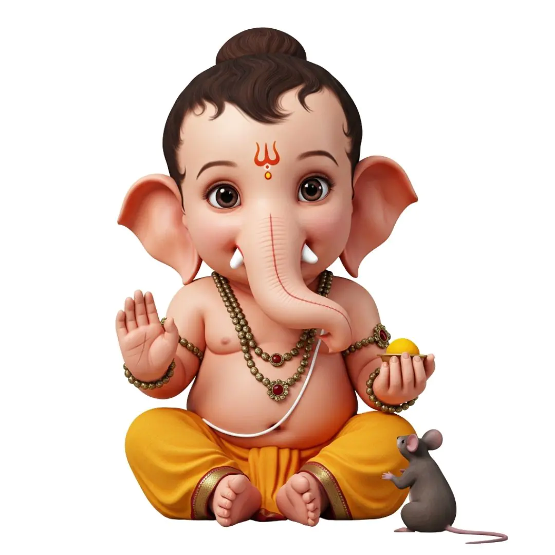 Adorable Baby Ganesha Illustration with Mouse Companion Imagery