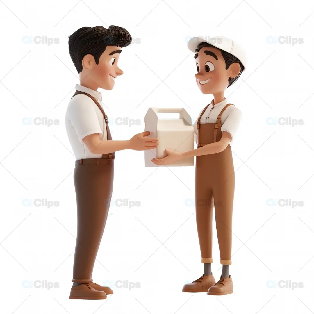 3D Farmers Avatar Exchanging Milk Box